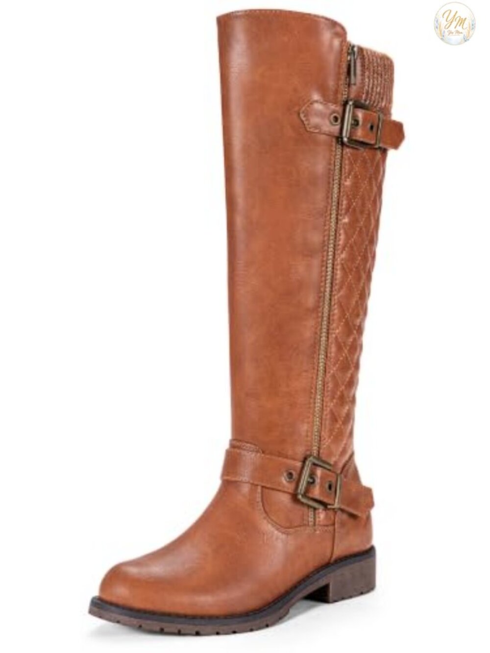 Knee High Riding Boots, Round Toe Low Block Heel, Side Zip, Faux Leather